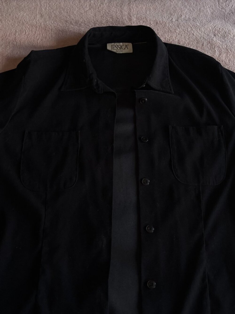 Jessica Petites Black Suede Button-up Long Sleeve Size Large